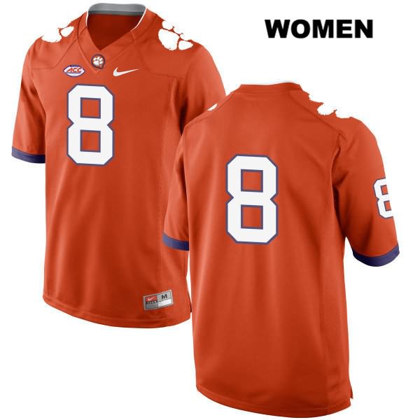 Women's Clemson Tigers #8 Justyn Ross Stitched Orange Authentic Style 2 Nike No Name NCAA College Football Jersey SHB1346XM
